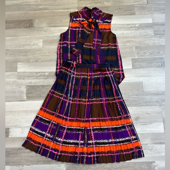 J.Crew Purple Multicolor Plaid Print Top and Skirt Set - Picture 2 of 8